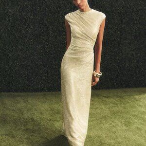 Aqua Crinkle Gold Gown